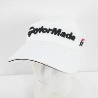 テーラーメイド TaylorMade ゴルフウェア サンバイザー 帽子 白系 ホワイト ロゴ 文字 刺繍 ベルクロアジャスター メンズ