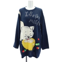 アイスバーグ ICEBERG 猫刺繍 ビッグシルエット ニット セーター 長袖 40 M 紺 ネイビー /AT ■OS レディース