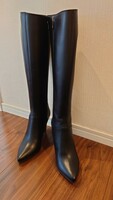銀座かねまつ　未使用　ロングブーツ 黒 レザー　ブーツ　23.5cm　