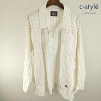 F049a [人気] Vivienne Westwood MAN ストライププルオーバーシャツ 長袖 フリーサイズ ホワイト系 綿100% | トップス N