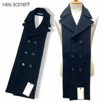 新品 正規品 Neil Barrett ニールバレット BACK00A11 ホルターネック ウール 7B ストレッチ ロング ジレ ベスト 紳士 ドレス 48 ブラック