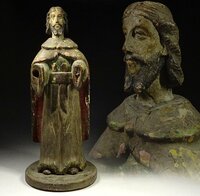 緑屋h■ 時代物　木彫　イコン　キリスト像　キリシタン　彩色　置物　高約40.5cm　オブジェ　　kc2/4-578/17-3#100