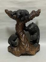 【純】「アイヌ木彫置物～木登り親子熊」高さ４２ｃｍ・彫りと造形の素晴らしい迫力の逸品