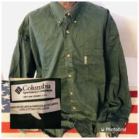 ビッグサイズ　コロンビア　Columbia XXL ツイルコットン　ボタンダウンシャツ　オリーブカーキ