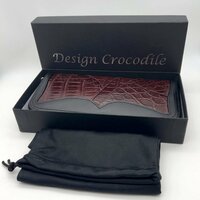 新品箱付き Design Crocodile 本物 クロコダイル レザー ラウンドファスナー 長財布 ウォレット ワイン x ブラック 黒