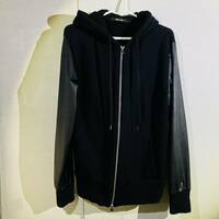 GS672●コムサメン COMME CA MEN ジップアップパーカー 裏起毛 袖レザー size L