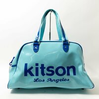 タグ付き Kitson キットソン エナメル ボストンバッグ トートバッグ 大容量 トラベルバッグ 鞄 肩掛け ロゴ ライトブルー 水色 青 Y2K