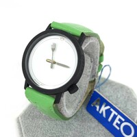 美品◆AKTEO アクテオ 腕時計 ◆ ブラック×グリーン SS×レザー レディース フランス製 フォーク＆ナイフ ウォッチ watch