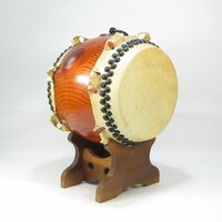 【G1212】伝統芸能 和楽器 和太鼓 小さな長胴太鼓 八寸 宮太鼓 鼓面24cm 台付き