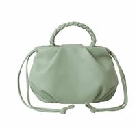 未使用　ダイアナ　ハンドバッグ 可愛い　くすみカラー　グリーン　編みハンドル　巾着バッグ　鞄