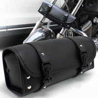 バイク バッグ サイド リア フロント 固定 防水 革 レザー 小さめ ベルト 収納 ツール 汎用 ツーリング ポーチ 工具入れ ブラック 黒