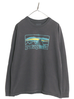 16年製 パタゴニア プリント 長袖 Tシャツ メンズ M Patagonia アウトドア ロンT イラスト ロゴ オーガニック コットン ロングスリーブ 黒