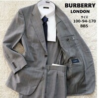 【美品 モヘア混】　BURBERRY LONDON バーバリー サイズ:BB5(M相当) スーツ セットアップ テーラード ストライプ グレー ビジネス シングル
