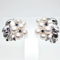 TASAKI(田崎真珠)豪華!◆K18 アコヤ本真珠/天然サファイアイヤリング◆A約10.7g sapphire パール pearl ジュエリー jewelry earringEG9/EI1