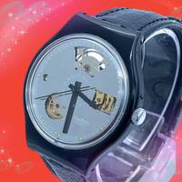 《稼働品》　スウォッチ　swatch　1991年　初代オートマチック　ブラックモーション　スケルトン　メンズ腕時計　シルバー系文字盤　AT