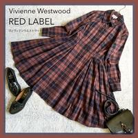 【Vivienne Westwood RED LABEL】ヴィヴィアンウエストウッド Aラインシャツワンピース オーブ刺繍 チェック柄 2サイズ Mサイズ相当
