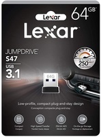64GB フラッシュドライブ Lexar JumpDrive S47 超小型 USBメモリ 64GB USB3.1 250MB/s LJDS47-64GABBKNA レキサー ブラック