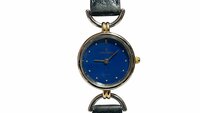 ユンハンス JUNGHANS●レディース腕時計●JK-817L●クオーツ ネイビー×ゴールド 紺文字盤 ロゴ ラウンド型 SS 23㎜