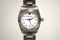 エンポリオアルマーニ●腕時計●AR-5001 クオーツ 白文字盤×シルバー SS ホワイト ロゴ
