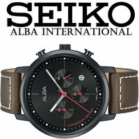 新品1円 セイコーALBA 逆輸入 50m防水 クロノグラフ 本革ベルト ブラック＆ブラウン メンズ 入手困難 アルバ 日本未発売 SEIKO 腕時計