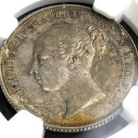 ★1838年 即位初年号 ★イギリス ヴィクトリア 1stシリング銀貨 WW刻印 NGC MS61 高鑑定 アンティークコイン シルバー 希少 投資 資産