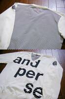 超伸縮/美品〇アンパスィ and per se セーター LL 薄手 編み込みビッグロゴ 白色