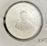 1994　バルバドス　Queen Mother　1ドル Proof 銀貨　KM57　エリザベス プルーフ