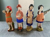 戦前　土人形　女の子　4体　古博多人形　日本人形　郷土玩具　泥人形▼昭和レトロ大正浪漫