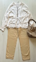アニエスベーagnes b.お洒落イエロー大きいサイズ４０（Ｌ）パンツ裾スッキリシンプルスリットデザイン・フランス製