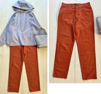 アニエスベーagnes b.お洒落オレンジ大きいサイズ４０（Ｌ）パンツ裾スッキリシンプルスリットデザイン・フランス製
