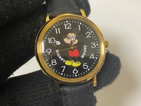 Disney ディズニー ミッキーマウス デザイン 黒革ベルト 腕時計 展示品未使用