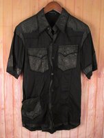 SH4123 HIROMU ROEN ロエン レザーコンビ 半袖シャツ 2 ブラック 美品