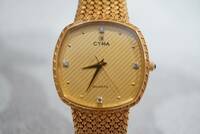 F405 CYMA/シーマ ダイヤモンド ゴールドカラー メンズ 腕時計 スクエア クォーツ SWISS/スイス ブランド アクセサリー 不動品