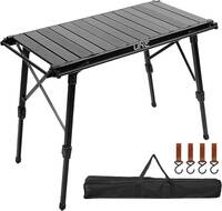 UNE テーブル キャンプテーブル IGT用 グリルテーブル 折り畳み 高さ調整可能 30㎏荷重 軽量 頑丈 便利 バーベキュー bbq 収納袋付き (黒)