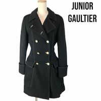 j188 junior gaultier ジュニア ゴルチエ ウール ロング コート 毛90% ブラック アウター ジャケット 42 ジャンポールゴルチエ 正規品