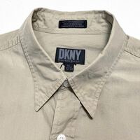 90's DKNY ロングスリーブシャツ XL程度 ベージュ 隠しボタンダウン コットンポプリン ヴィンテージ オールド ダナ キャラン ニューヨーク