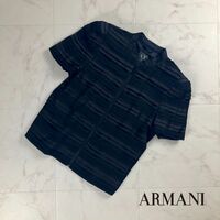 美品 ARMANI EXCHANGE アルマーニエクスチェンジ ティアード ジップアップ半袖ブラウスシャツ トップス レディース 黒 サイズS*OC52
