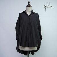 美品 Sybilla シビラ シルクコットン ビッグシルエット 七分袖ブラウスシャツ トップス レディース 黒 ブラック サイズS*OC48