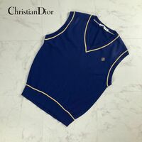 Christian Dior クリスチャン・ディオール Vネックニットベスト 刺繍 トップス レディース 紺 ネイビー サイズM*OC1025