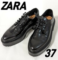 ZARA ザラ 厚底 レースアップ ローカットローファー サイズ37 24.0 フェイクレザー ブラック
