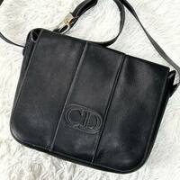 ●高級●Christian Dior クリスチャンディオール ショルダーバッグ メッセンジャーバッグ 鞄 かばん CDロゴ ステッチ レザー 斜め掛け 黒