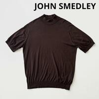 JOHN SMEDLEY ジョンスメドレー モックネック シーアイランドコットン ニット S ブラウン ハイゲージ Tシャツ ニットT コットン 国内正規