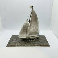A) ヨット 置物 骨董 銀船 模型 置物 宝船 銀 シルバー 帆船 模型船 オブジェ 船 D1807