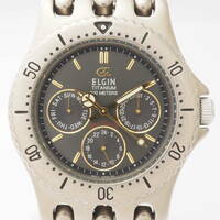 エルジン FK-616-MA ELGIN TITANIUM DAY-DATE 200M デイデイト チタン クオーツ グレー文字盤 メンズ 男性腕時計[508268-BB8