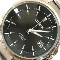 シチズン 電波 腕時計 アテッサ H110-T016308 ラウンド デイト 黒文字盤 SVカラー金具 エコドライブ メンズ CITIZEN
