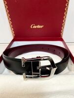  ■極美品■ Cartier カルティエ レザーベルト シルバー金具 メンズ ブラック×ブラウン系リバーシブル