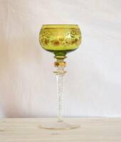 【1000円スタート！】アンティーク　白ワイングラス ヨーロッパ製 緑 グリーン 金装飾　ホックグラス