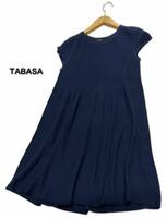 TABASA★タバサ★（34）コットン100% 薄地ニット 半袖 ワンピース/濃紺系 美品