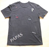 美品）Papas パパス スタンドカラーTシャツ Papasアップリケ刺繍 ワッペン多数