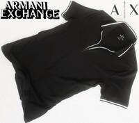 新品★アルマーニ★シックな ブラック ポロシャツ★ロゴジッパー★半袖 ストレッチ ニットシャツ 黒 XL★AX ARMANI☆234